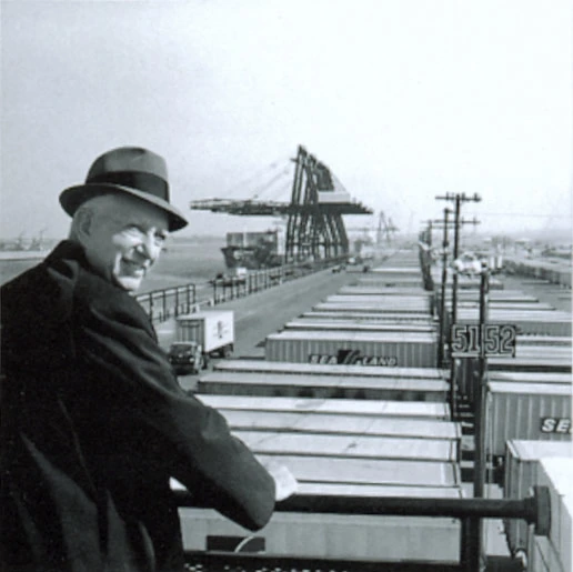 Malcolm McLean looking over containers at Port Newark