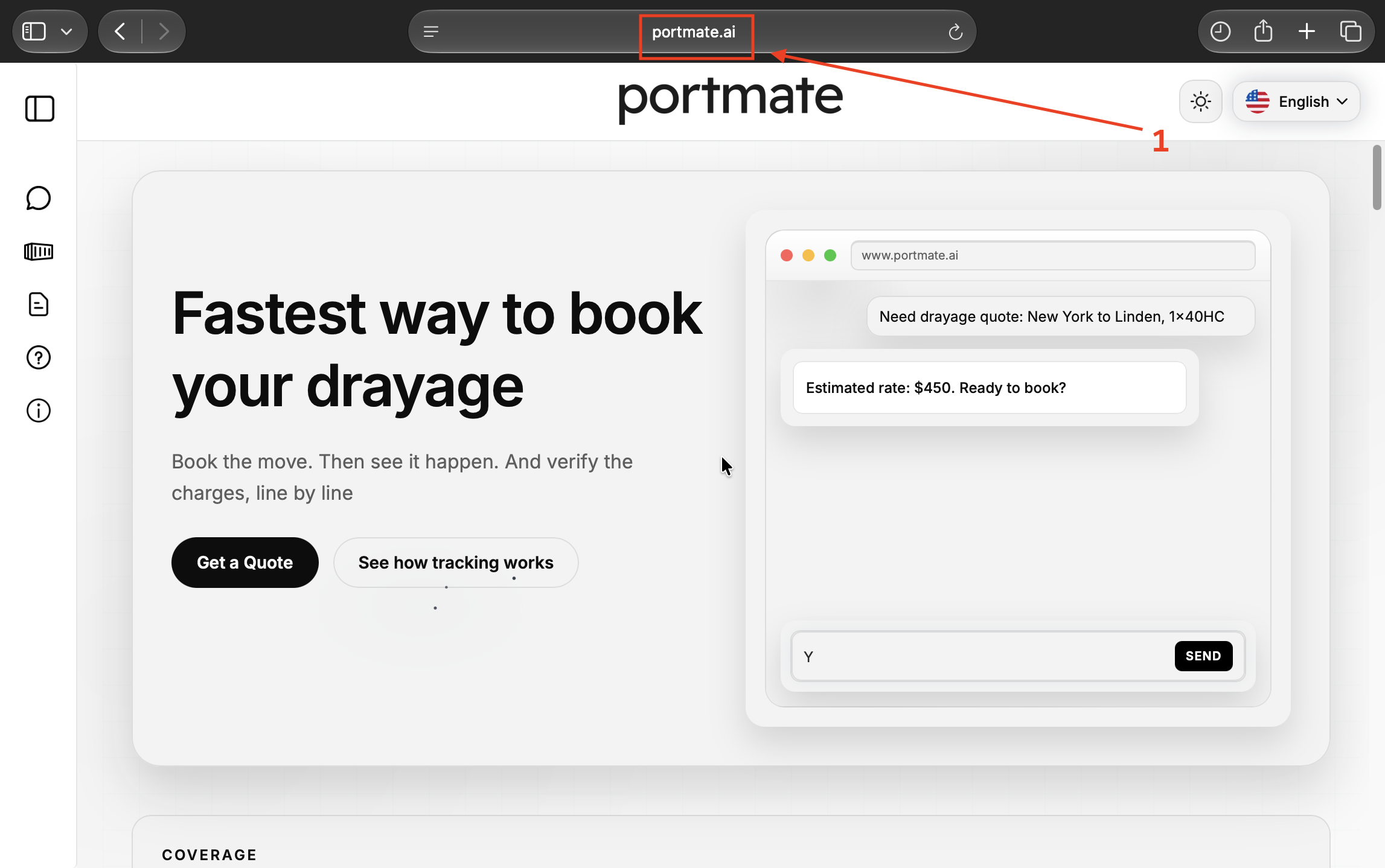 Open portmate.ai using the browser address bar