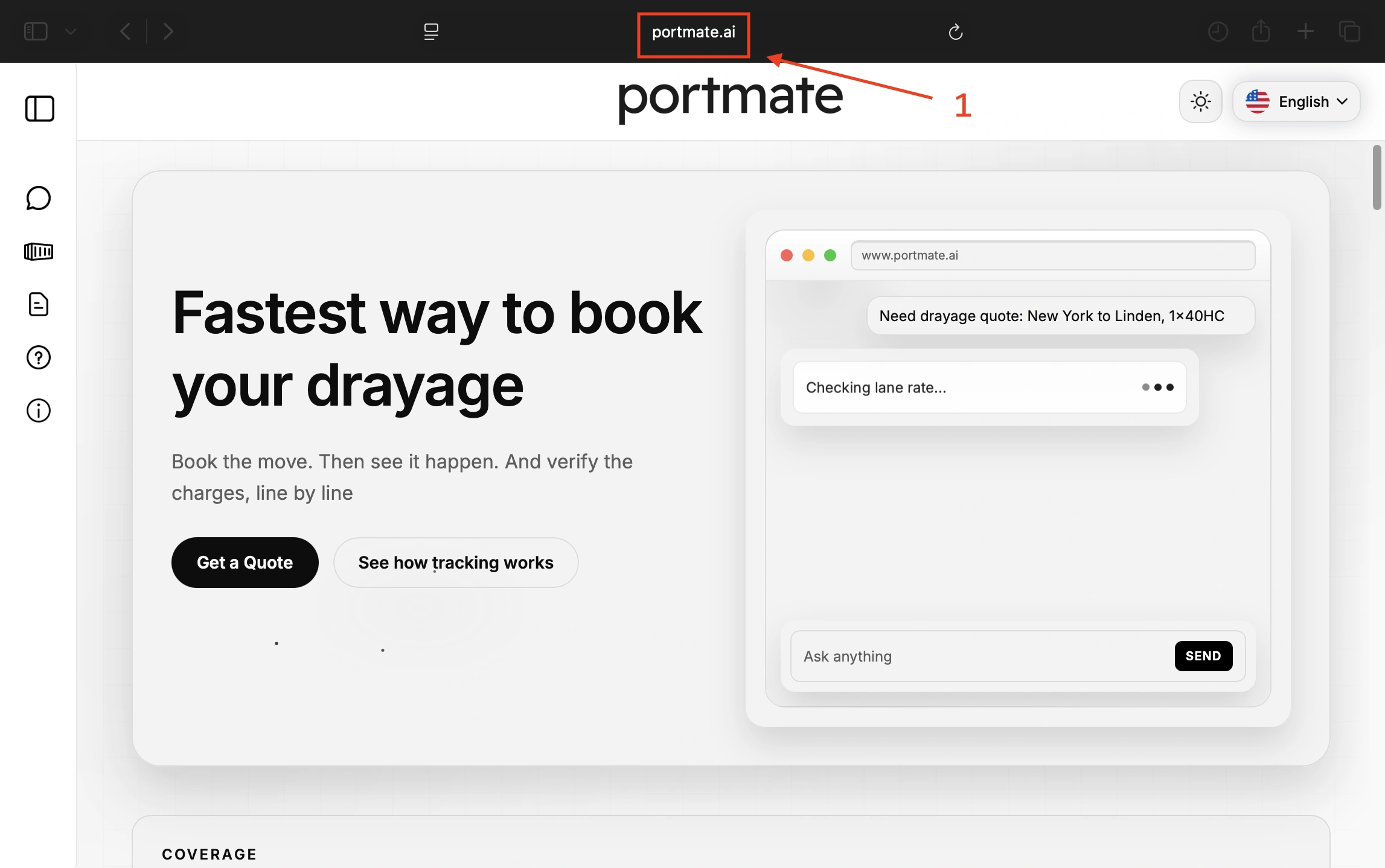 Abra portmate.ai na barra de endereços do navegador