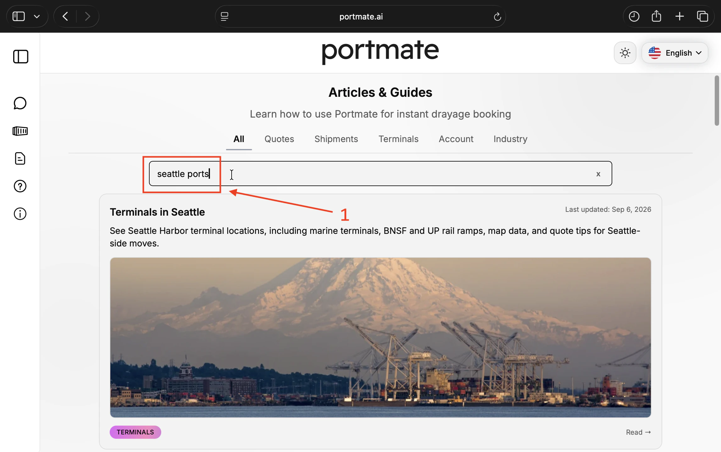 Search for seattle ports in the Articles and Guides search bar