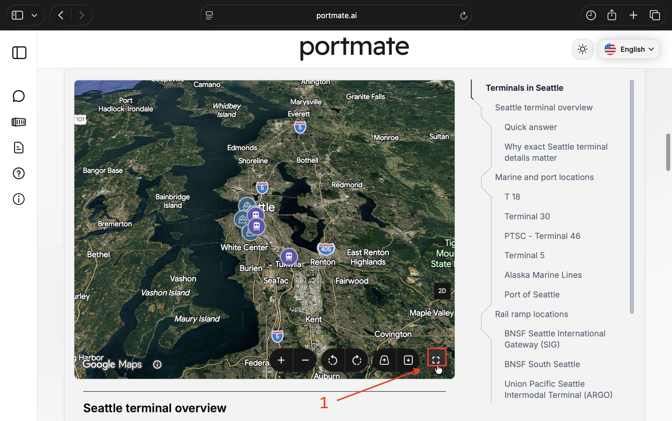Select the fullscreen button beside the 3D map controls