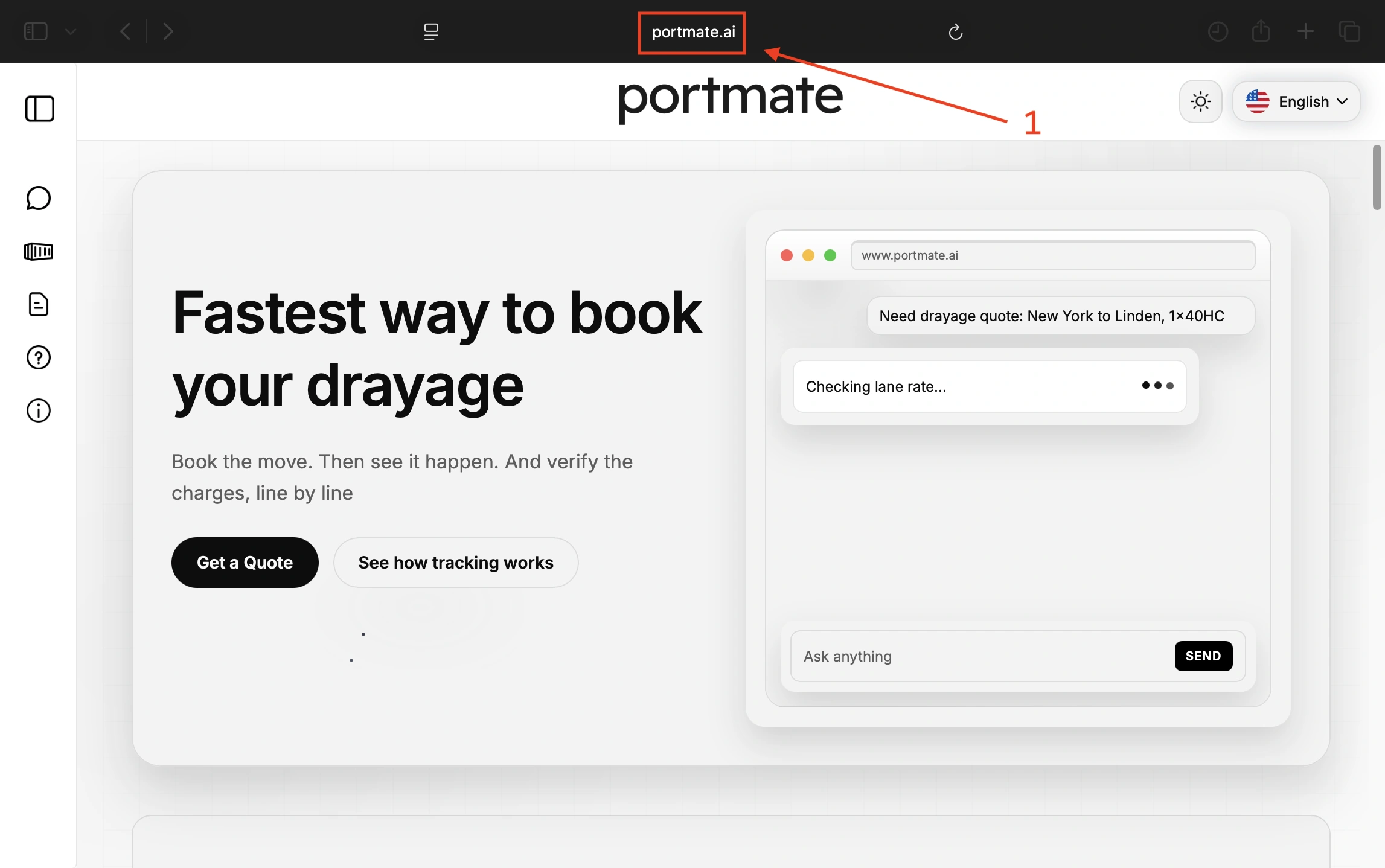 Open www.portmate.ai in the browser address bar