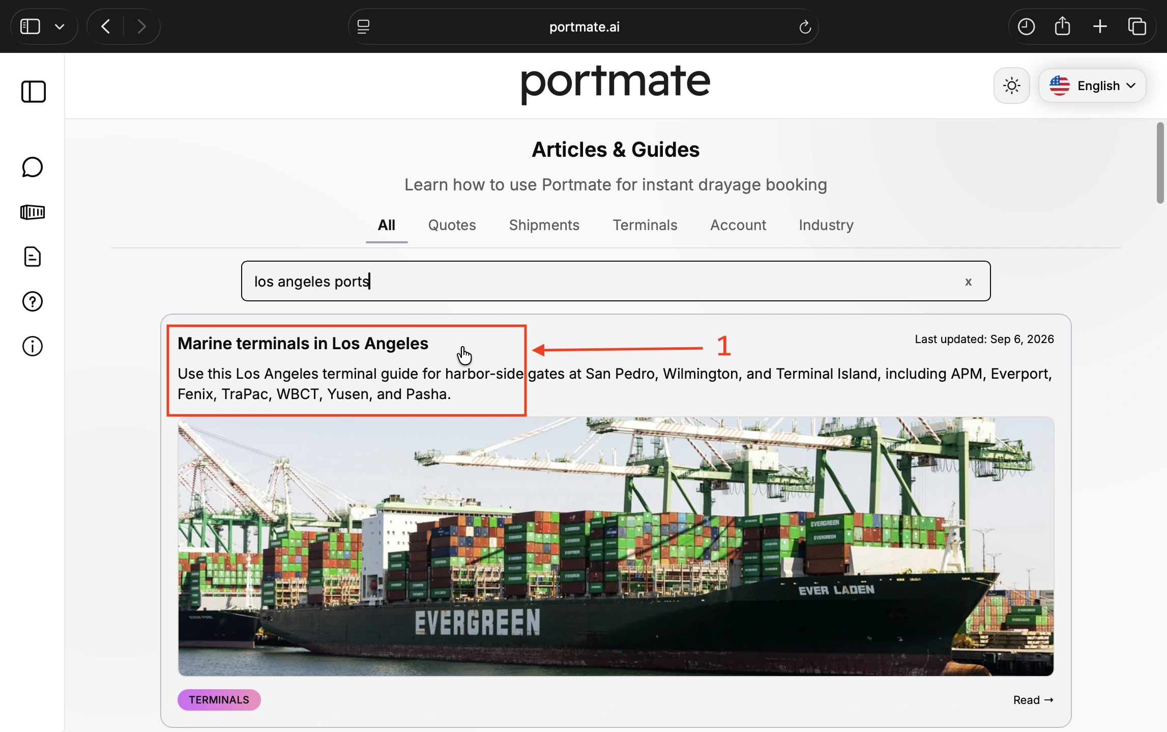 Search for los angeles ports and open Marine terminals in Los Angeles