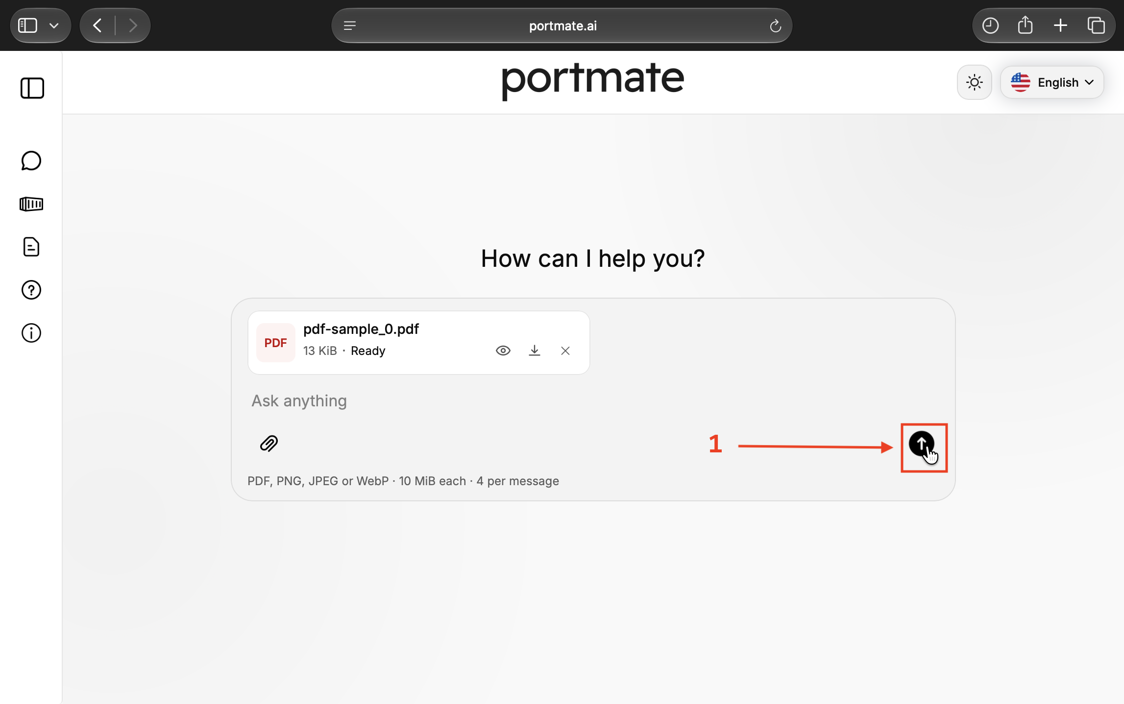 Select the upward-arrow Send button with the sample PDF attached